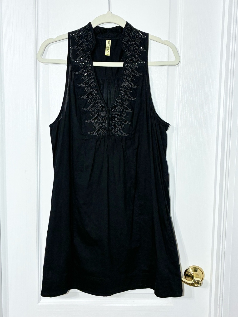 Y2K Free People Eyelet & Sequin Trim Sleeveless Tunic Top / Mini Dress Black S